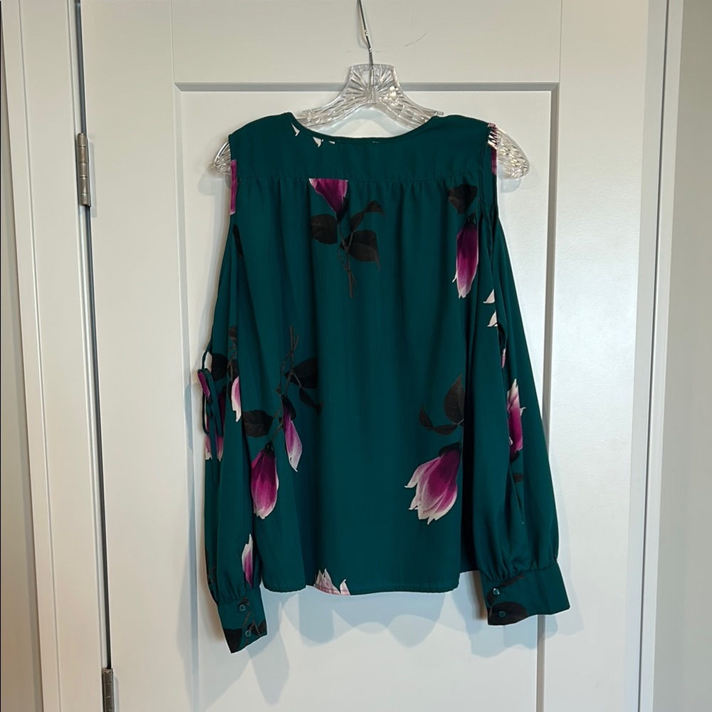 Floral Cold Shoulder Top - Teal and Pink - Picture 3 of 4